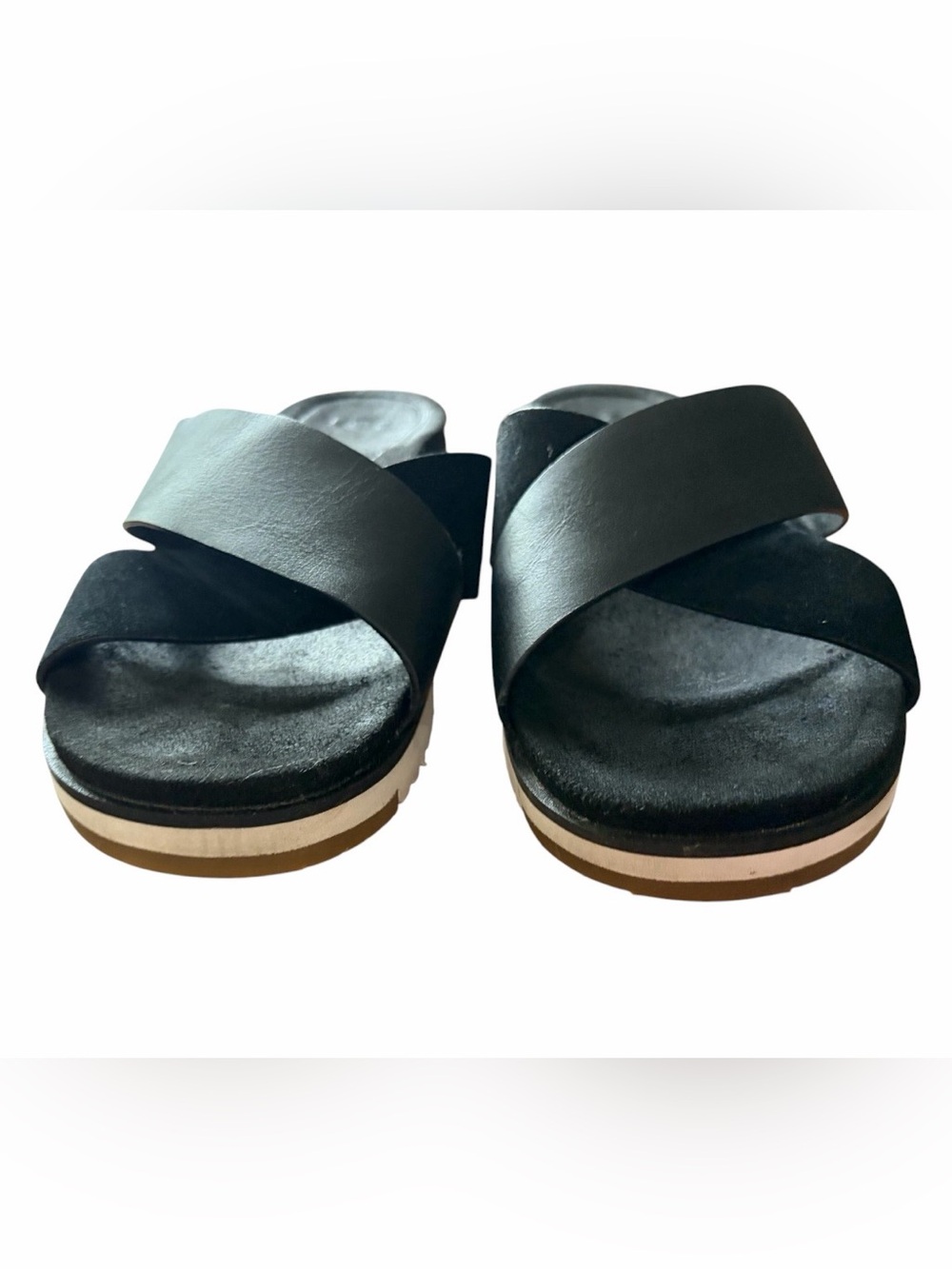 UGG Kari Black Leather Crisscross Slide Sandal Size 8 Treadlite 1090383 - Picture 3 of 8